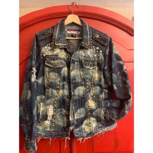 Studded Bleach-Wash Denim Jacket - Women's Jean Jacket